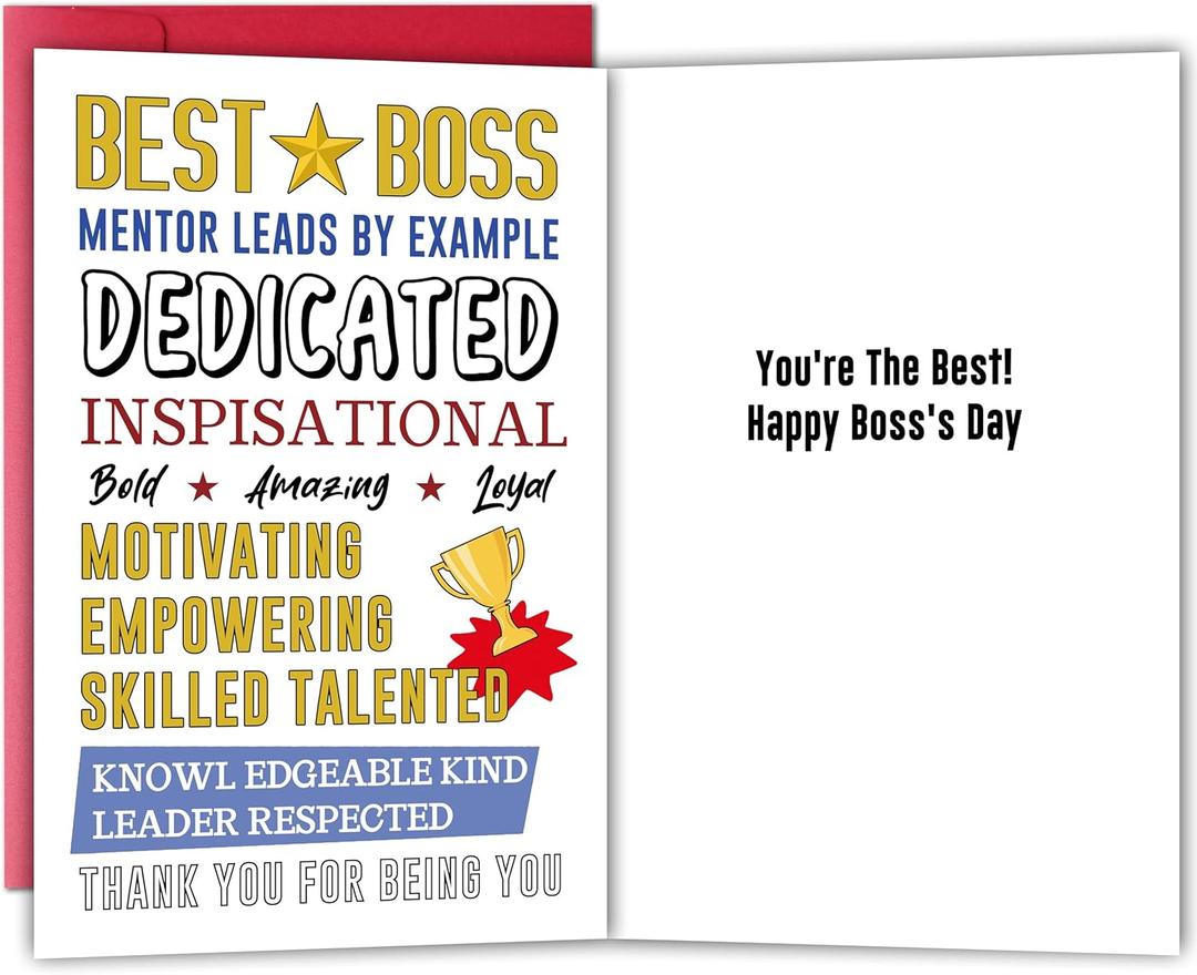 5 x Best Boss Day Card for Boss Mentor, Inspirational Thank You Greeting for Leader, Heartfelt Appreciation Boss's Day Card Gift