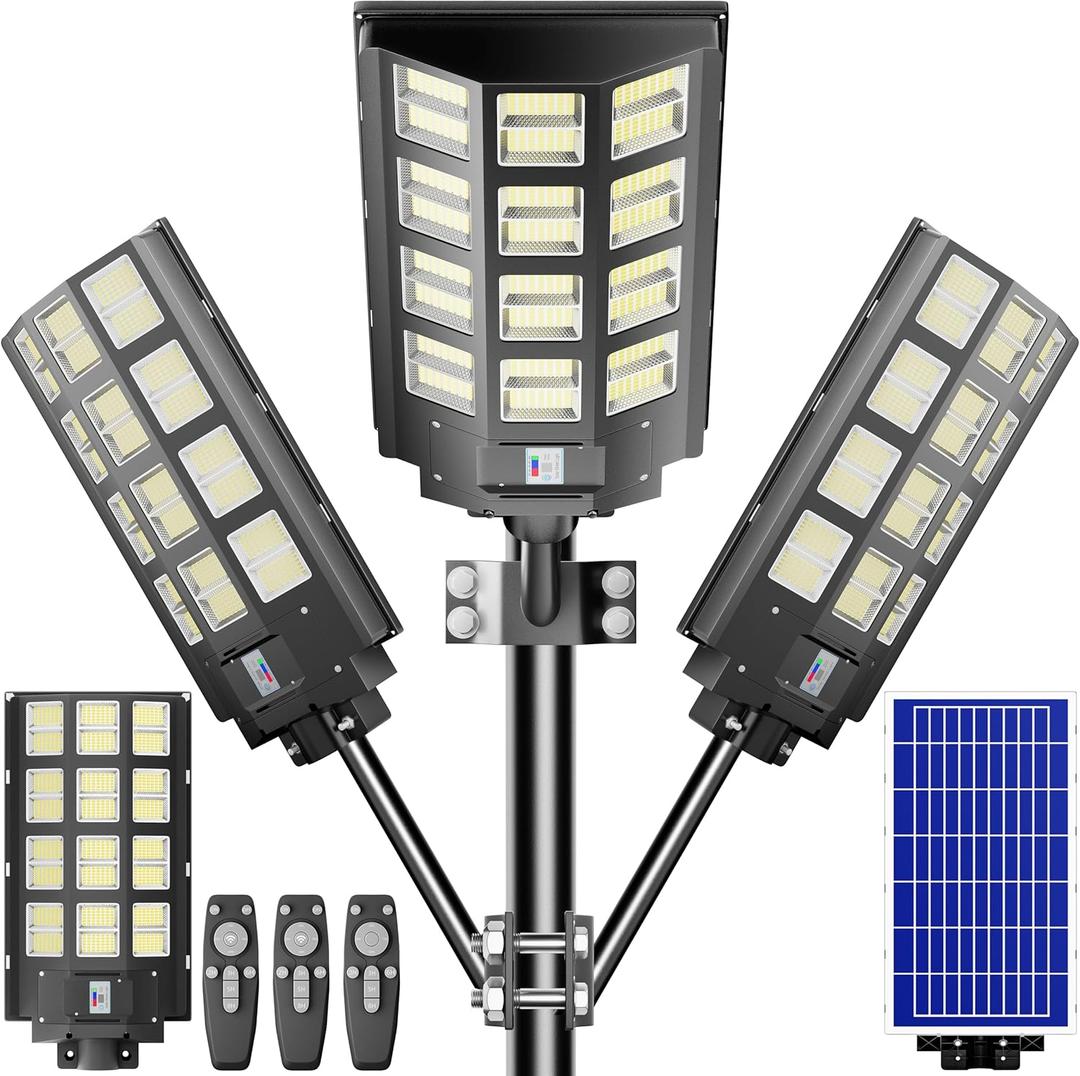loyoele 9000W Solar Parking Lot Lights 360000LM 7000K LED Solar Street Lights Outdoor Waterproof Dusk to Dawn Street Lights Solar Powered,with Motion Sensor,Yard (Black)
