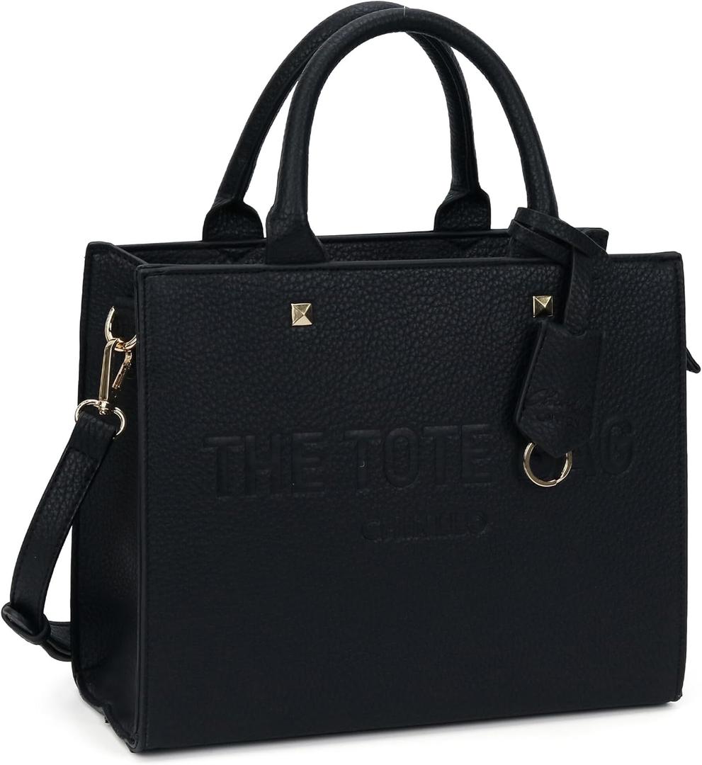 Chinllo Tote Bag for Women Top Handle Satchel Purse and Handbags with Shoulder Strap (Small 10.7 IN, Black-grained)