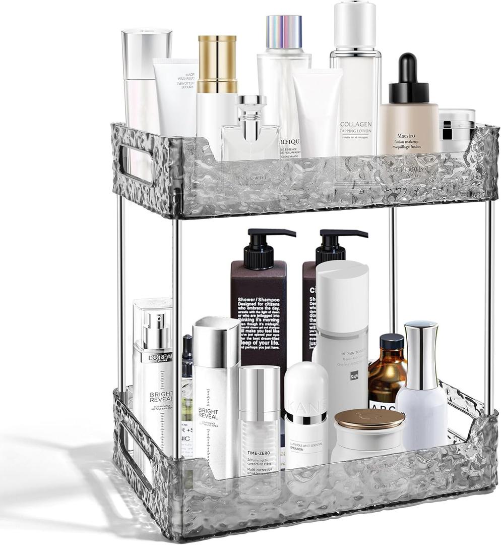 2-Tier Bathroom Counter Organizer Countertop Storage, Dresser Organizer Vanity Tray for Makeup, Perfume Organizer Cosmetics Skincare Shelf - Grey (11" x 6.3" x 9.1", Gray)