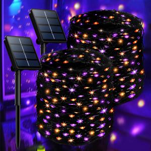 2-Pack 400LED Solar Halloween LightsOrange& Purple String LightsSolar Fairy Lights with 8 Modes, Halloween Lights Outdoor Waterproof for Bedroom Patio Garden Party Yard Decoration