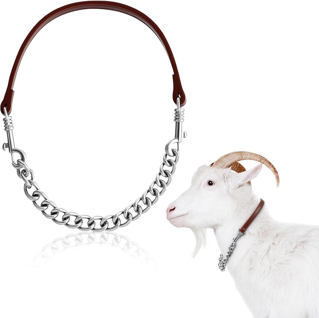 Misdary 2 Pcs Goat Show Collar Adjustable Iron Goat Chain Halter 14''-24'' Long for Sheep Horse Dog Cow Calf Farm Animal Supplies Accessories Animal Lovers Gift (14'',Brown)