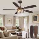 Fanbulous Farmhouse Ceiling Fan with Light and Remote, 52" Black Rustic Flush Mount Ceiling Fans for Bedroom Living Room, Industrial Caged Ceiling Fan for 6 Speed Reversible Motor, 5 Dual Blades