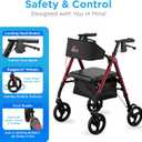 NOVA Star 8 Petite Foldable Rollator Walker - Lightweight 18 lb Aluminum Frame, 8” Wheels, Adjustable Height, Padded Seat & Backrest, for Petite Adults (4’10” - 5’4”), 300 lb Capacity, Red