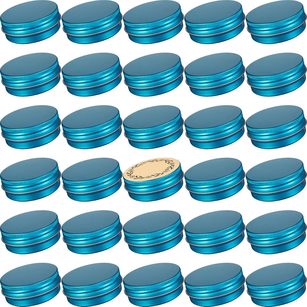 1 oz / 30ml Screw Top Aluminum Tin Jar with Screw Lid and Blank Labels (Lake Blue - Pack of 32)