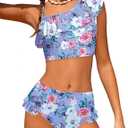 Arshiner Girls Two Piece Swimsuit Ruffles Flounce Printed Bikini Set Swimwear Girl Bathing Suits with Chest Pad 4-15 Years (Pattern 13)