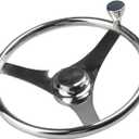 NovelBee 3 Spoke Stainless Steel Boat Steering Wheel 13-1/2" with Control Knob and Cap