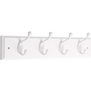 Liberty Hardware 129847 18-Inch Coat and Hat Rail/Rack with 4 Heavy Duty Hooks, White and White