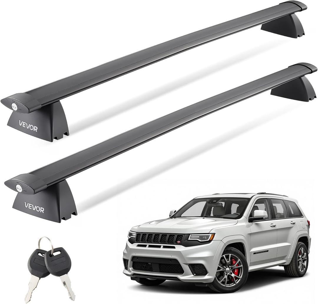 VEVOR Roof Rack Cross Bars, Fits Jeep Grand Cherokee 2014-2023 or 2011-2021 (with Grooved Side Rails), 200 LBS Capacity, Lockable Heavy Duty Aluminum Crossbar Racks Roof Rail Rooftop Luggage Canoe