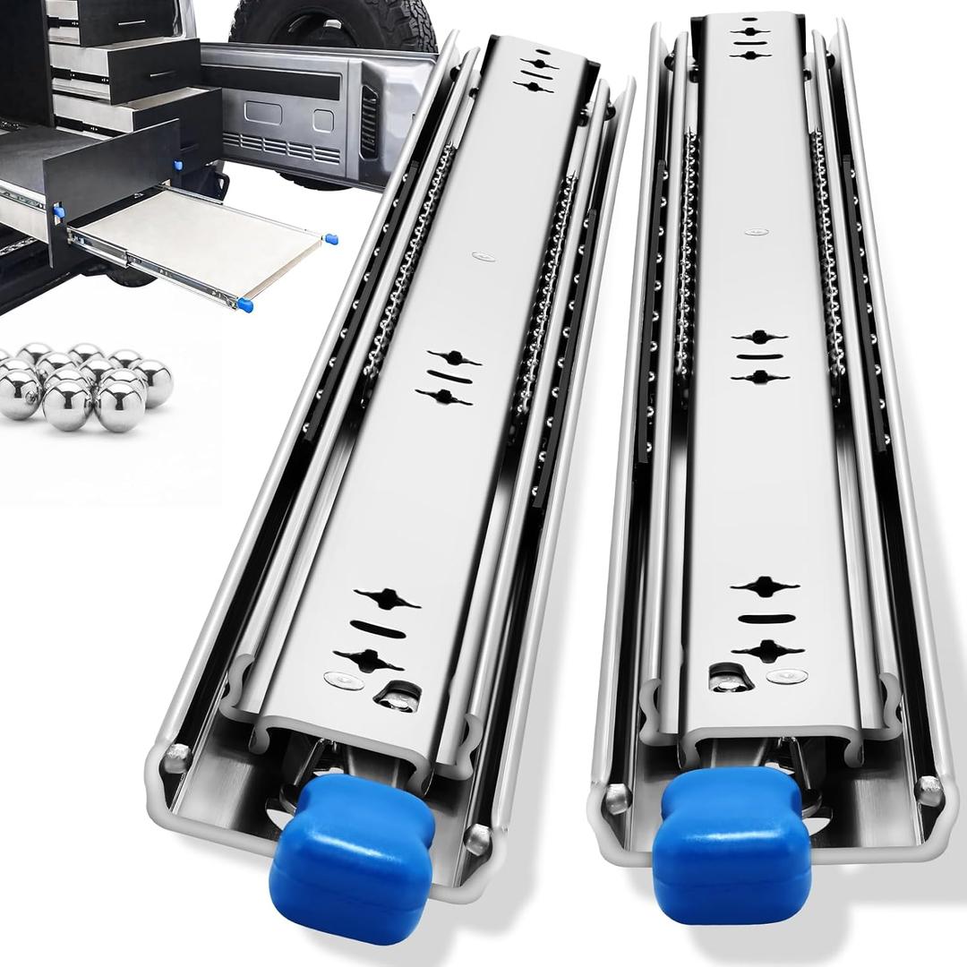 YENUO Heavy Duty Locking Drawer Slides Full Extension Runners with Lock 12 14 16 18 20 22 24 26 28 30 32 34 36 38 40 Inch Side Mount Ball Bearing Rails Track Glides 250 Lbs 1 Pair(W:53mm, 16 Inch)