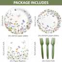 Audree 96 Pcs Wildflower Party Supplies, 24 set Disposable Paper Plates and Napkins for Party Baby Shower, Wedding, Birthday, Perfect for Guests Set Dinner and Dessert Plates, Napkins, Plastic Forks