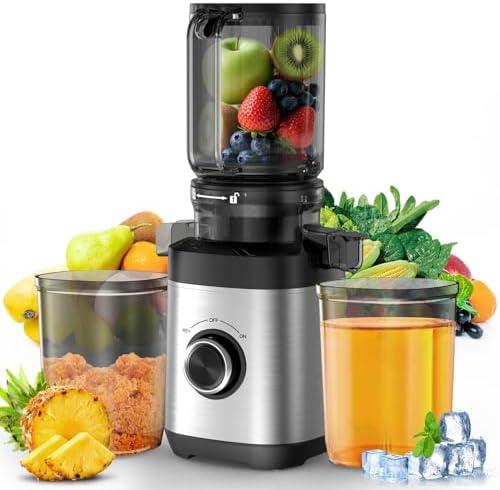 Juicer Machines, Cold Press Juicer with Wide Chute, Slow Masticating Juicers, High Juice Yield for Leafy Greens, Fruits & Vegetables, Easy to Clean