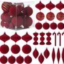 Soulchen 32 Pcs Velvet Christmas Tree Ornaments Ball Set Shatterproof Flocked Christmas Decorations Ball Bulk for Tree Decorative Hanging Garland Ornaments Xmas Holiday Party Decor(Burgundy)