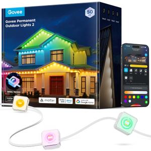 Govee Permanent Outdoor Lights 2, 50ft RGBIC Outdoor Lights with 36 LED Lights, IP67 Waterproof, 100 Scene Modes with 40lm White for Outdoor Decorations, Works with Alexa, Google Assistant, White