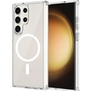 For Samsung Galaxy S23 Ultra Case Magnetic, [Compatible with Magsafe] 6.8 Inches Heavy Duty Protection Wireless Charging Lightweight Shockproof Anti-Slip Transparent Protective Phone Cover, Clear