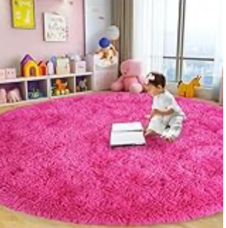Xexsin Round Fluffy Rugs 6Ft for Girls Bedroom, Hot Pink Shag Circle Kids Rug Non-Slip for Bedside Dorm Nursery Playroom, Soft Cute Area Rugs for Living Room Decor