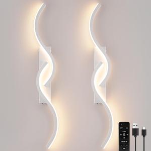 Modern Battery Operated Wall Sconces, Rechargeable Wall Sconces, 3000K-6500K LED Wireless Wall Light, Modern Wall Lamp not Hardwired for Living Room Bedroom Hallway (White), 31.49 inch