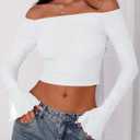 PRETTYGARDEN Women's Long Sleeve Mesh Crop Shirt (White, XL)