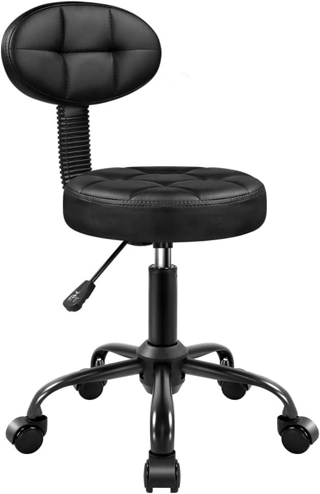 Round Stool with Back for Work SPA Shop Home Massage Height Adjustable Swivel Stool Chair with Wheels (Black)