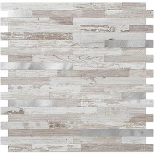 DICOFUN 10-Sheet Peel and Stick Backsplash Tile, Brown Birch Wood Look PVC Mixed Metal Gold Stick on Backsplash Tiles for Kitchen, 9.4 sq.ft