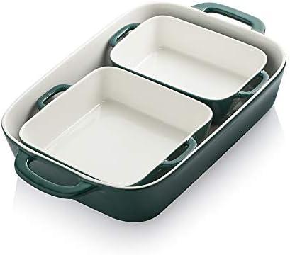 Sweejar Ceramic Bakeware Set, Rectangular Baking Dish for Cooking, Kitchen, Cake Dinner, Banquet and Daily Use, Casserole Dishes for Oven Porcelain Baking Pans (Jade)