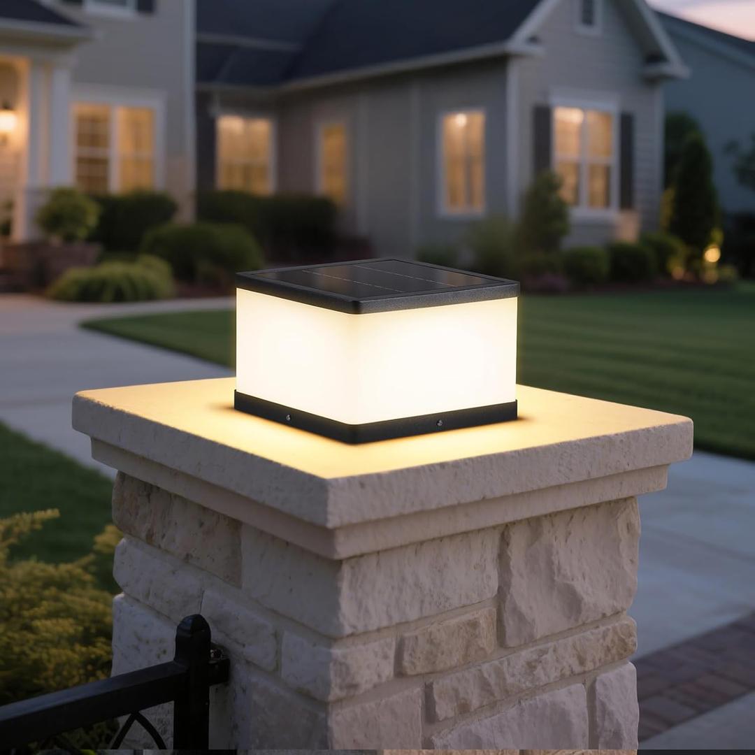 MVBT 9.8" Solar Post Lights, 3000K Outdoor Column Light, Solar Pillar Lights Outdoor Waterproof, Modern Pillar Lamp, Dusk to Dawn Solar Lantern, Column Lighting for Outside Patio Gate Entrance Posts
