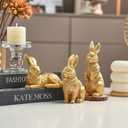 AOMOONOA Gold Bunny Decor, Easter Rabbit Figurines Set of 3, Resin Rabbit Statues, Golden Bunnies for Spring Tabletop Centerpiece, Mantle Shelf Decor (Gold With Textured Fur)