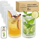 Florvani 16 Oz Hobnail Drinking Glasses Set of 6  Clear Multipurpose Glassware Sets, Decorative & Stylish Glasses Drinking Set W/Straws for Bar, Kitchen, Cocktail Glassware  Home, Dining, & Kitchen