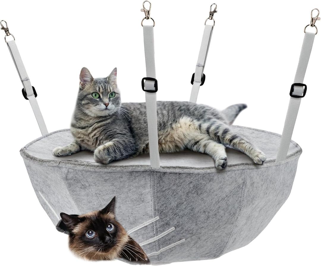Snug Haus Comfortable Hanging Cat Hammock Bed - Indoor Peekaboo Cave for Enrichment - Versatile Gray Felt Double Layer Bed - Suitable for Small Pets