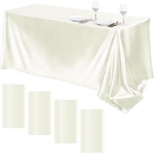 TURSTIN 4 Packs Satin Tablecloth 102 x 58 Inch Overlay Satin Table Cover Rectangle Bright Silk Tablecloth Smooth Fabric Table Decoration for Wedding Banquet Party Events, Ivory