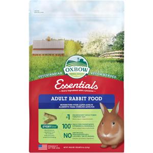 Oxbow Essentials Rabbit Food, Adult Rabbit, Made with Oxbow Timothy Hay, Pet Pellets with Vitamins & Minerals, Small Animal Pet Products, Bunny Supplies, Made in USA, Bunny Food, 5 lb (EXP 05/01/28)