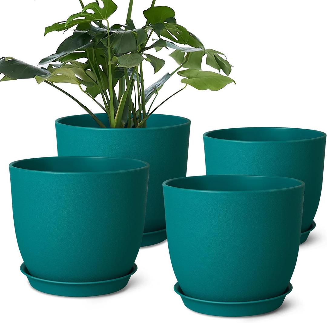 Ferlypote Plant Pots 8 Inch Set of 4, Flower Pots with Multi Mesh Drainage Holes, Planters for Indoor Outdoor Garden Plants and Flowers（Blue）