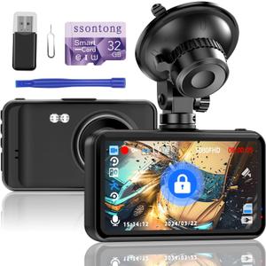 Dash Cam, Dash Camera for Cars 1080P FHD Dashcam DVR Car Camera Dash Cam Front W/ 32GB Card,Night Vision,170Wide Angle 3IPS Screen Dash Camera Loop Recording G-Sensor Motion Detection Parking Mode (32GB-A10 Dash Cam Front Only)