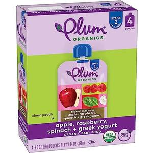 Plum Organics Stage 2 Organic Baby Food - Apple, Raspberry, Spinach, and Greek Yogurt - 3.5 oz Pouch (Pack of 8) - Organic Fruit and Vegetable Baby Food Pouch Oct 03/ 2025