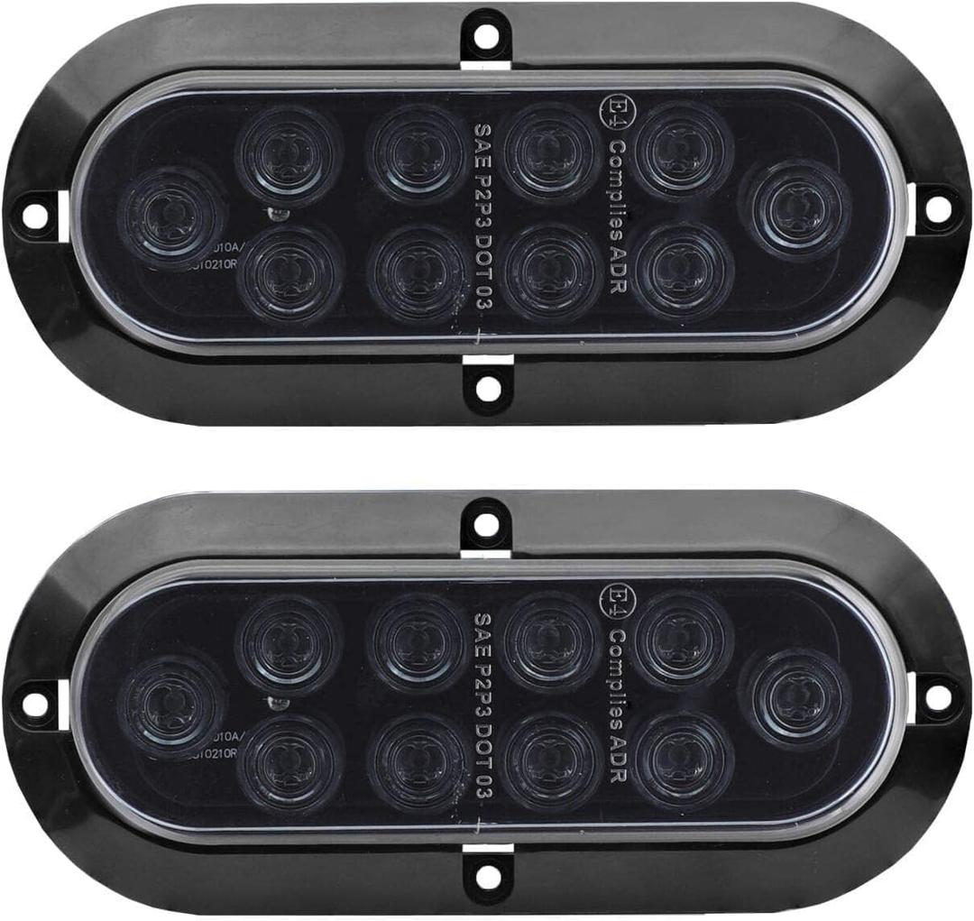 TMH 6" Oval Smoked Lens/Red LED Trailer Tail Light Surface Mount 10 LED Waterproof Stop Brake Turn Trailer Lights for Truck RV Bus Lorry Low-High Brightness 12V DC, 2PCS