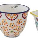 Creative Co-Op Floral Hand Stamped Stoneware Measuring Cups (Set of 4 Sizes/Designs)