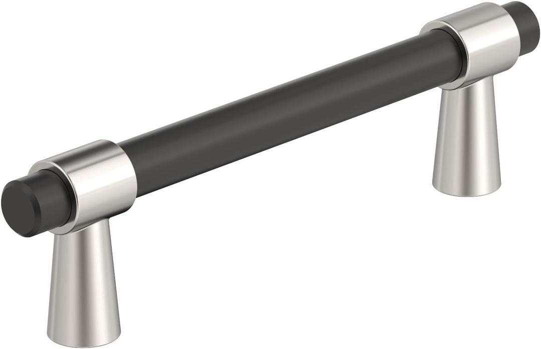 Amerock BP36858FBPN | Mergence 3-3/4 inch (96mm) Center-to-Center Matte Black/Polished Nickel Cabinet Pull | Kitchen Cabinet Hardware | Furniture Hardware | Drawer Handle