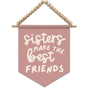 SJDFCSA Pink Girl Nursery Wall Art Decor, Girls Room Decor, Sisters Make the Best Friends Boho Nursery Wall Hanging Display Pennant Flag for Kids Baby Little Twins Girls Toddler Room Bedroom Playroom