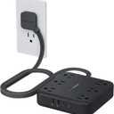 TESSAN Black Extension Cord with Fast Charger, Surge Protector Power Strip with 6 Outlets and 4 USB Ports (2 USB C), 2100 Joules Protection, Flat Plug, Multi Outlet Extender for Home, Office, Dorm (5 FT)