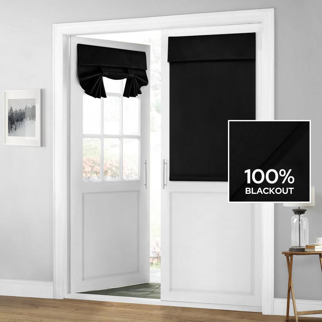 HOMEIDEAS 100% Blackout French Door Curtains, Privacy Door Curtains for Window, 26 X 40 Inch Room Darkening Blinds, Thermal Insulated Window Shades for Bedroom, 1 Panel, Black 