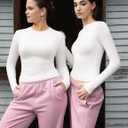 Women's Long Sleeve Shirts Crew Neck Slim Fit Going Out Tops Basic Tees Barely There Collection (White, XL)