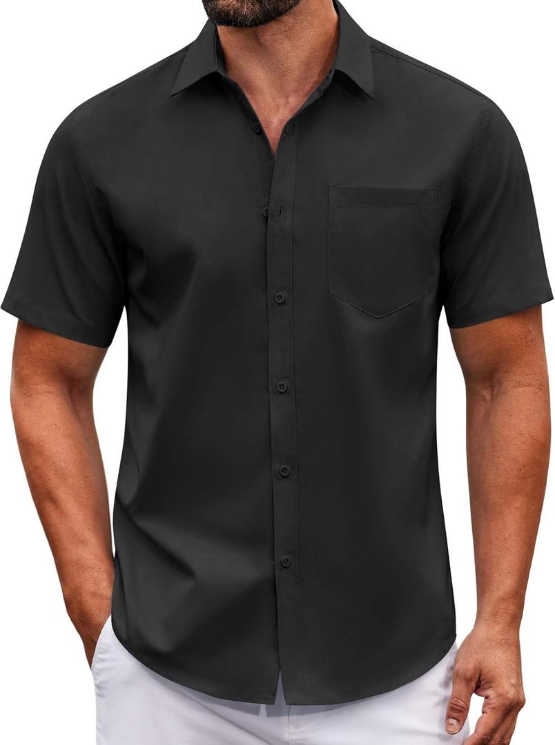 COOFANDY Mens Casual Button Down Shirts Short Sleeve Summer Untucked Dress Shirt with Pocket (XX-Large, Black)