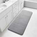 Yimobra Bathroom Runner 55"x24", Non Slip Memory Foam Bath Mat, Super Soft Water Absorbent Hallway Carpet, Machine Washable Rug for Vanity Tub Shower, Gray  