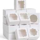 JOYIN 24 PCS Christmas Cookie Boxes, 4 x 4 x 2.5 Bakery Pastry Boxes Set with Window for Gift Giving, Xmas Holiday Birthday Brownie, Donut, Truffle White Cardboard Treats Boxes 6 Designs