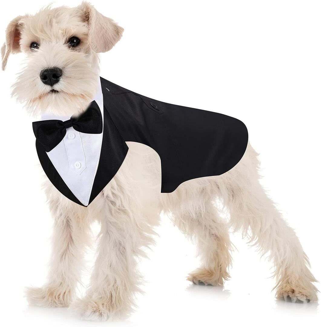 Weewooday Dog Tuxedo and Bandana Set Dogs Formal Tuxedo PET Wedding Party Suit Wedding Bow Tie Shirt for Christmas Halloween Birthday Costumes(Cute Style,Medium)