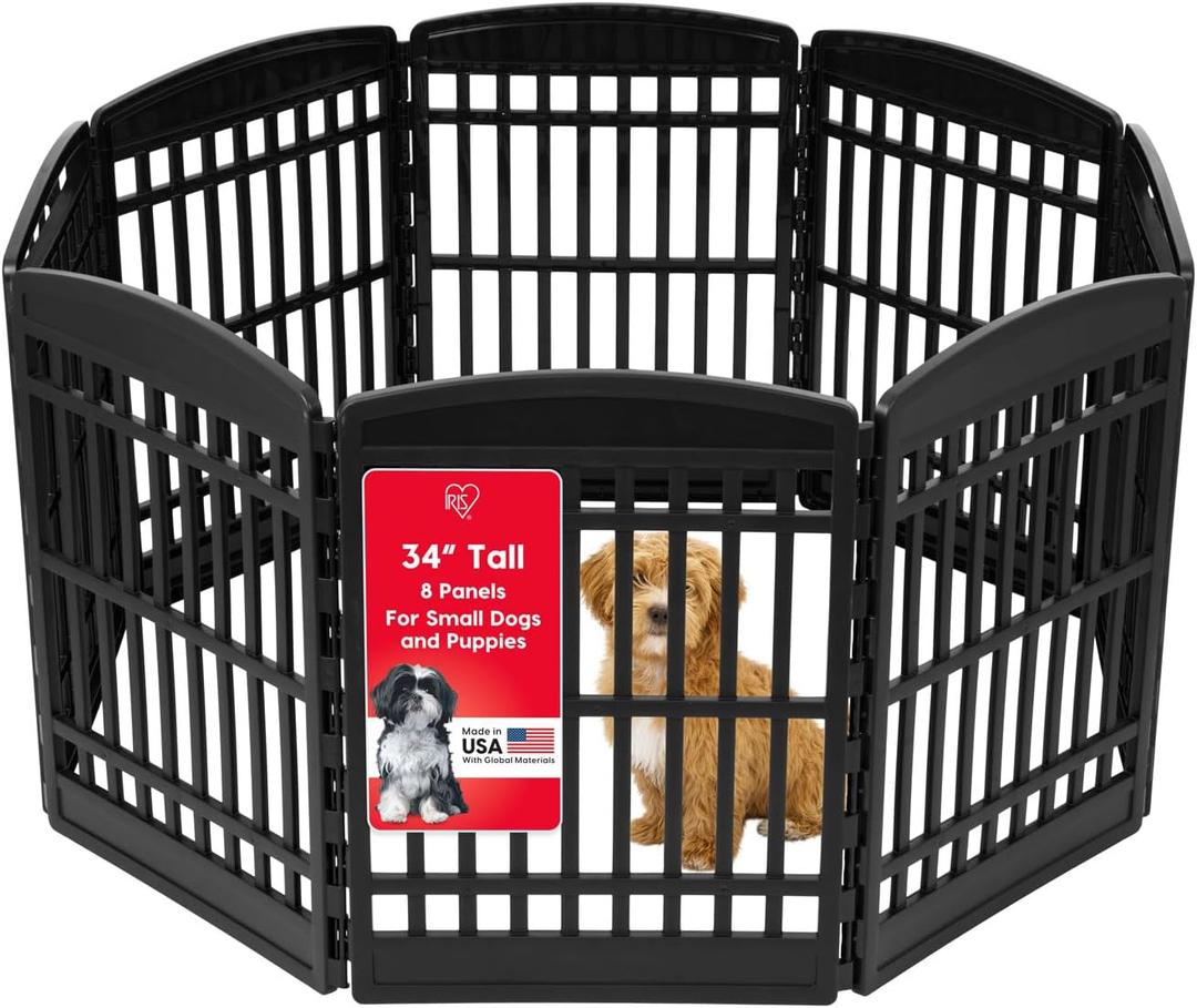 IRIS USA Dog Playpen 34" Tall Dog Playpen Indoor 8-Panel Puppy Playpen, 63 x 63 x 35, Extra Tall Dog Play Pen Indoors for Large Dogs, Plastic Pet Playpen, Indoor Dog Pen, Black