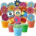 Yookeer 12 Sets Back to School Teacher Gift Card Flower Bouquet Pot Basket DIY 12 Pots 80 Flower Cardstocks 12 Thank Stickers with Bamboo Sticks and Raffia DIY Craft Back to School Gift