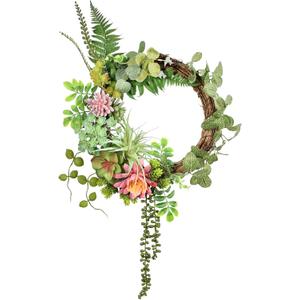 Beinhome 16 inch Succulent Wreath for Front Door, Boho Wreath Artificial Multicolor Succulent Arrangement Decor Spring Wreath Summer Wreaths All Season Door Wreath for Wall and Home Decoration