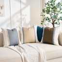 Patchwork Pillow Cover 18x18 Inch White Grey Brown Cotton and Linen and Polyester Cushion Cover Modern Decor Sofa Pillows for Living Room Couch Bedroom Set of 2