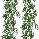 RECUTMS Artificial Willow Leaves Vine Twigs 2Pcs 5.7Ft Fake Hanging Ivy Plants Silk Green Leaf Rattan Garland Greenery Decor for Indoor Outdoor Home Wedding Arch Jungle Beach Birthday Party Garden